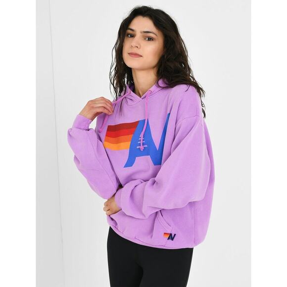 Aviator Nation Logo Hoodie Purple Relaxed Fit Kangaroo Pocket Women’s XS - Picture 2 of 16